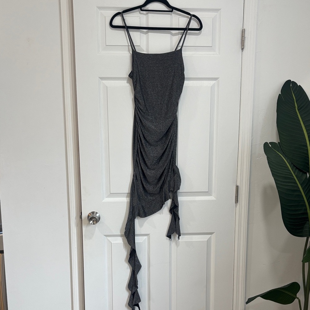 Elegant Gray Ruched Women's Dress